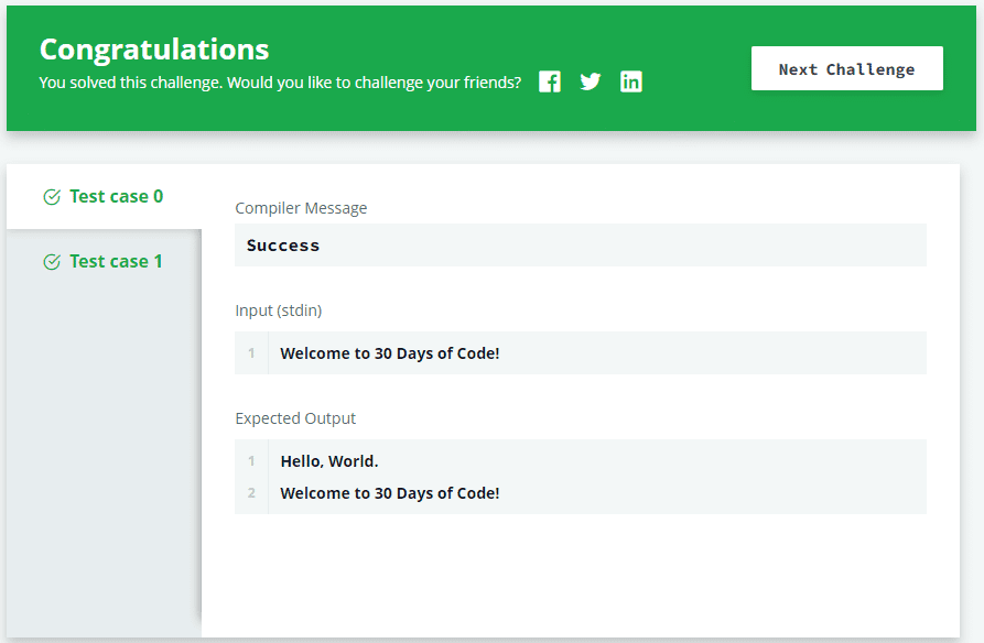 Hello World Hackerrank Solution Output